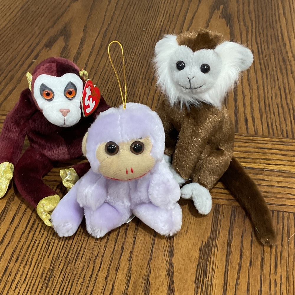 Ty Monkey Beanie Babies: Zodiac Monkey & Jungle + Lavender Rhode Island Ornament
